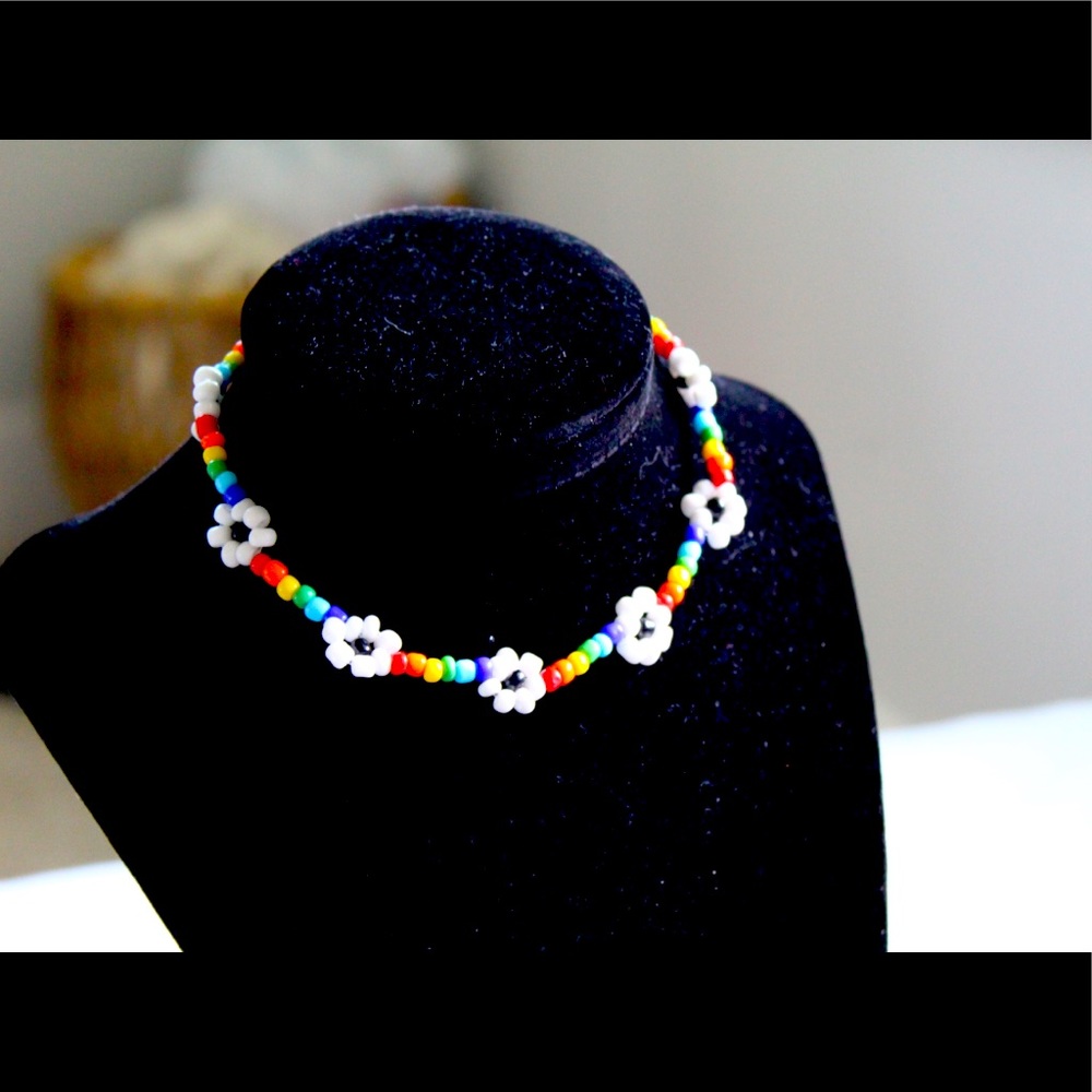 Homemade Rainbow Daisy Chain Choker Necklace